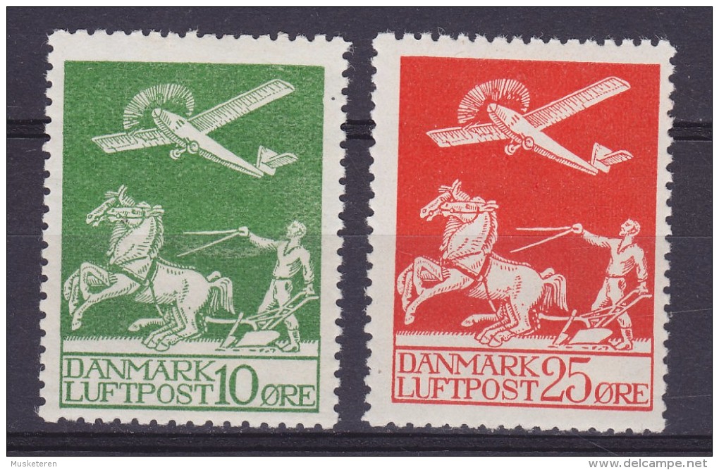 Denmark 1925 Mi. 143, 145 (AFA 144, 146)  10 Øre & 25 Øre Flugpostmarken Horse Pferd Cheval MLH* (2 Scans) - Ungebraucht