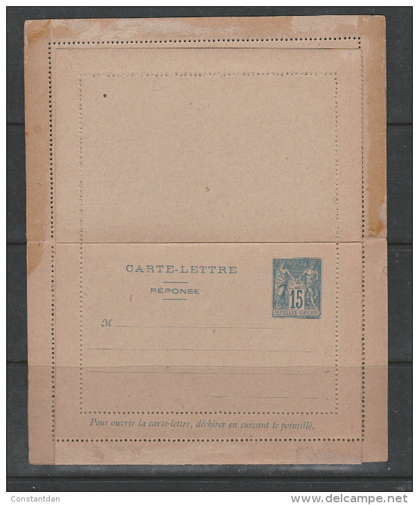 FRANCE ENTIER POSTAL 15C BLEU TYPE SAGE CARTE LETTRE AVEC CARTE LETTRE REPONSE NEUF - Overprinter Postcards (before 1995)