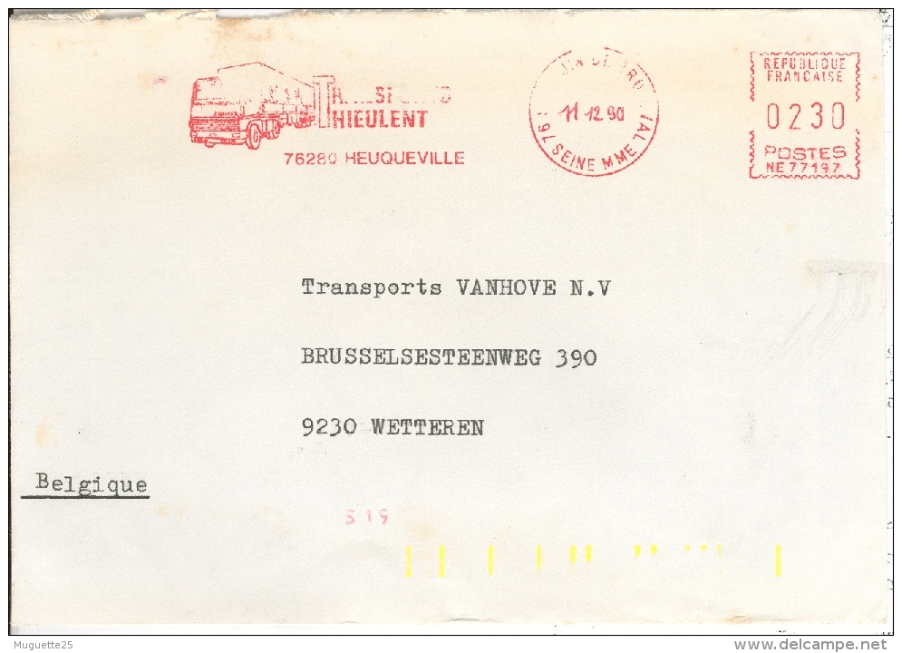 Lettre Du 11-12-1990     Empreinte Commerciale Thème Camion, Transport - Cartas & Documentos