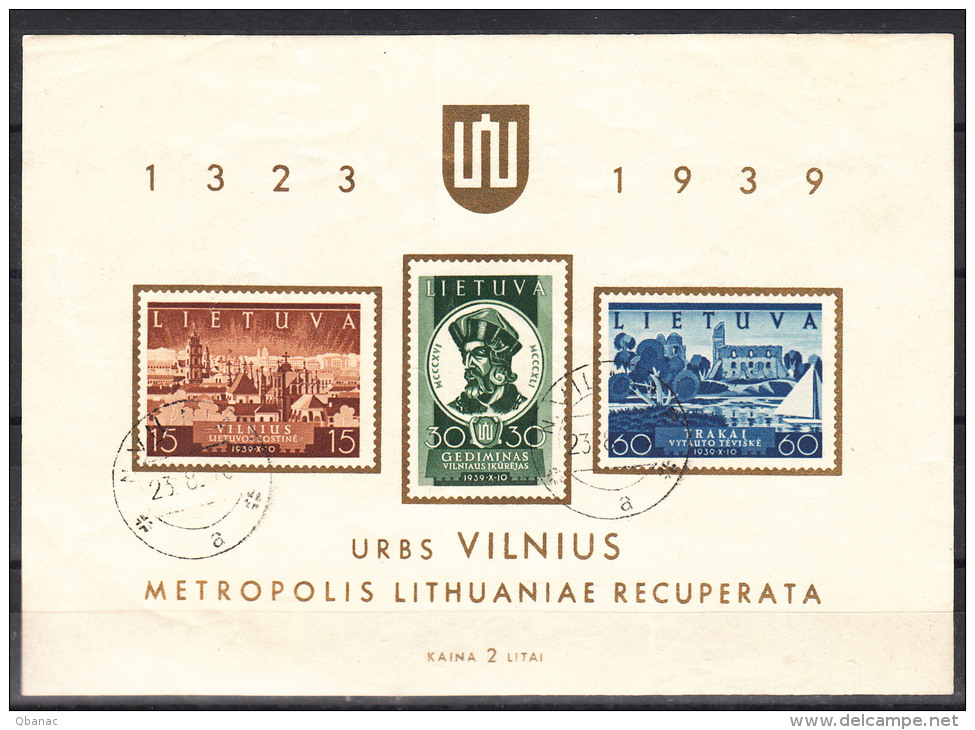 Lithuania Litauen 1940 Mi#Block2 Used - Litauen