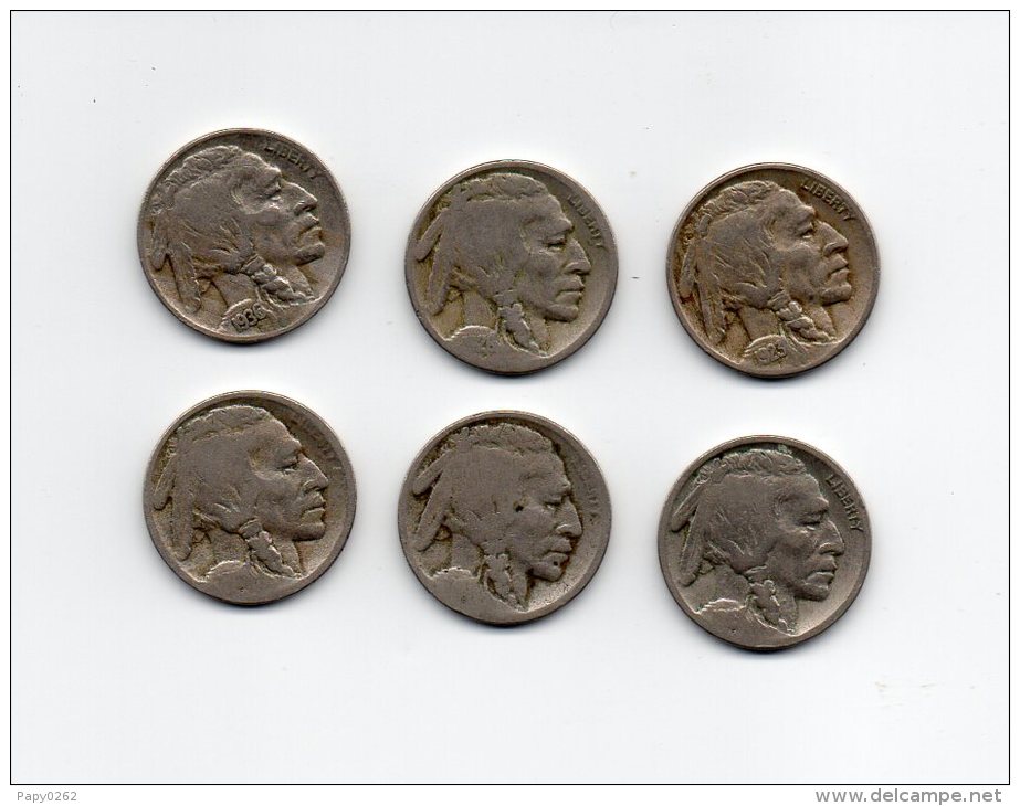 854 I ) USA - LOT DE 6  PIECES DE FIVE CENTS (BISON ET TETE D'INDIEN) - Other - America