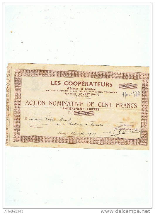 ACTION  LES COOPERATEURS DE CAUDRY (NORD)  HABITANT DE COUSOLRE (NORD)  1941 - A - C