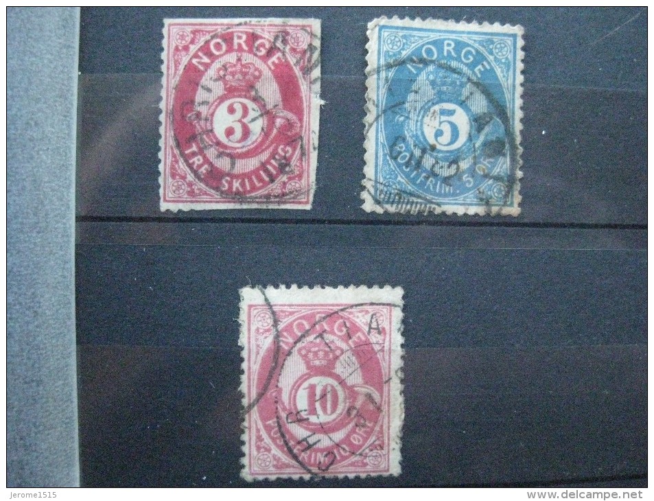 Timbre Norvège : 1873 - 1877  YT N° 18, 24, 25 - Used Stamps