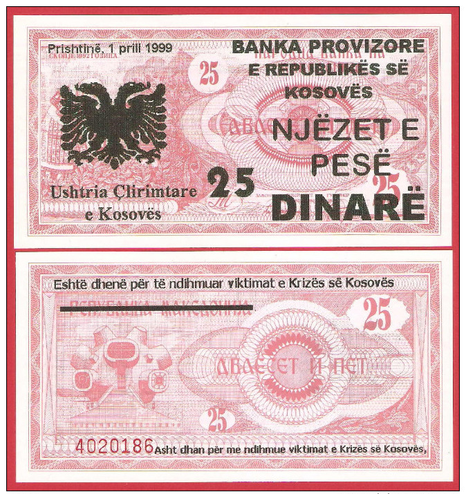 Serbia - Kosovo 25 Dinara 1999 UNC - Serbie