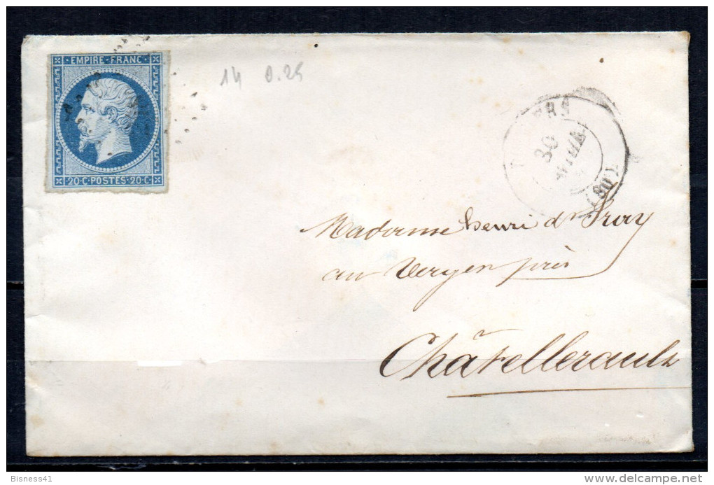 1/ France N° 14 Napoléon III Oblitéré Sur Lettre   , Cote : ?,00 € - 1853-1860 Napoléon III