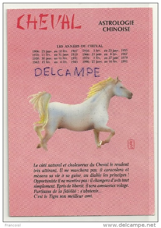 Astrologie Chinoise. Le Cheval. Illustration Originale J.F.R.  ESP Paris - Astrologie