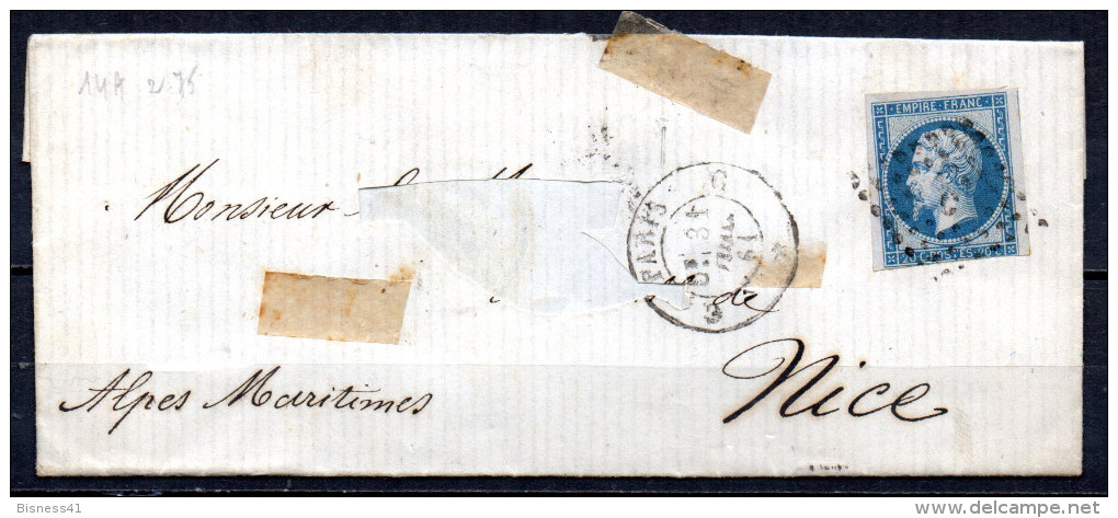 1/ France N° 14 Napoléon III Oblitéré Sur Lettre   , Cote : ?,00 € - 1853-1860 Napoleon III