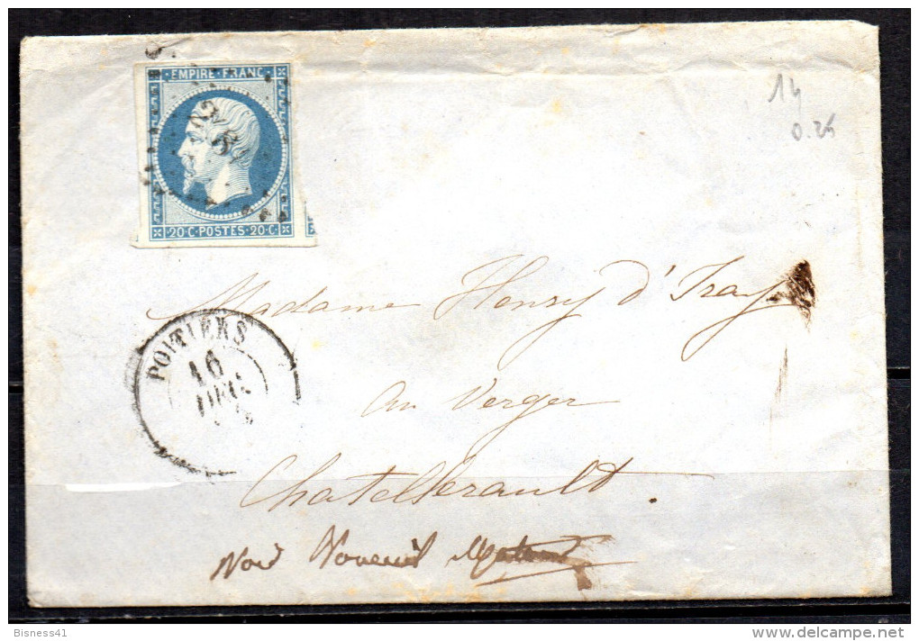 1/ France N° 14 Napoléon III Oblitéré Sur Lettre   , Cote : ?,00 € - 1853-1860 Napoleon III