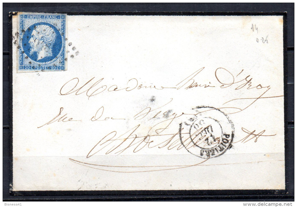 1/ France N° 14 Napoléon III Oblitéré Sur Lettre   , Cote : ?,00 € - 1853-1860 Napoleon III