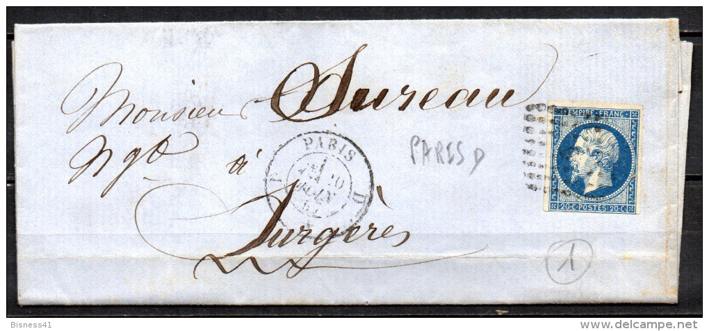 1/ France N° 14 Napoléon III Oblitéré Sur Lettre   , Cote : ?,00 € - 1853-1860 Napoleon III