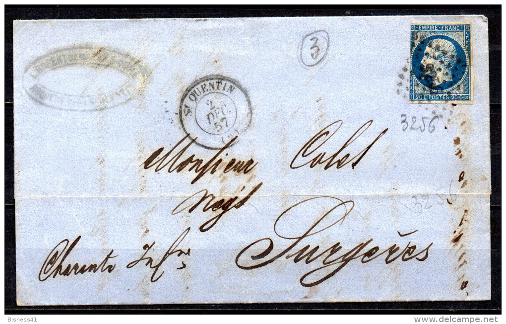 1/ France N° 14 Napoléon III Oblitéré Sur Lettre   , Cote : ?,00 € - 1853-1860 Napoleon III