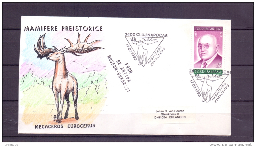 Posta Romana - Megaceros Eurocerus - Clujnapocas 17/2/1993  (RM10251) - Préhistoriques