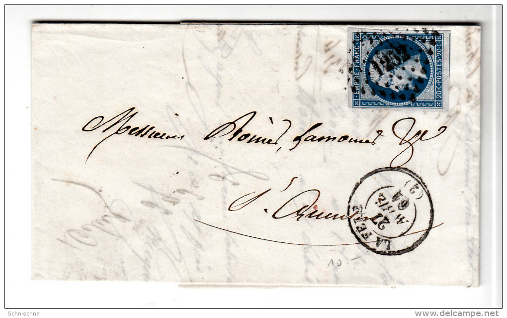 Frankreich, Falt Brief Mit Inhalt, Nummern Stempel 1252, Lafen Nach St. Quentin, 1861 - 1853-1860 Napoléon III.