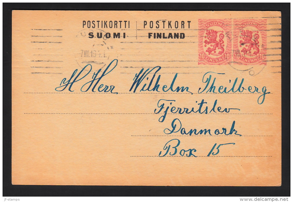 1919. 10 + 10 POSTKORT FINLAND TURKU 7.VIII.19. (Michel: ) - JF500357 - Postal Stationery