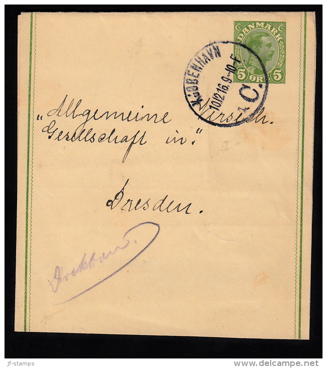 1916. 5 ØRE CHR X KJØBENHAVN 10.12.16. Dresden.  (Michel: ) - JF500413 - Dänisch-Westindien