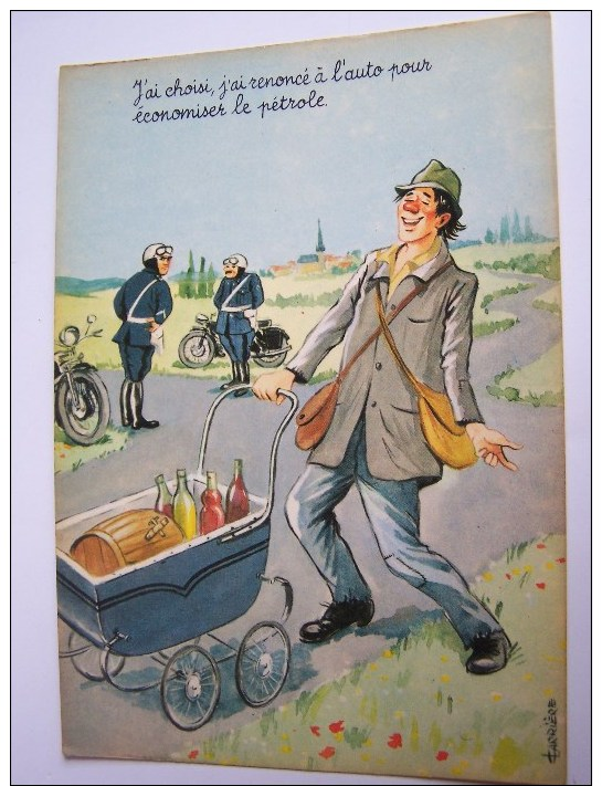 HUMOUR BOISSON VIN LOUIS CARRIERE POIVROT POUCETTE BOUTEILLES GENDARMES MOTARDS PHOTOCHROM 50393 - Humor