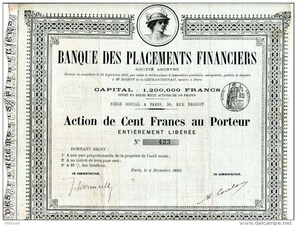 BANQUE Des PLACEMENTS FINANCIERS De 1893 - Banca & Assicurazione