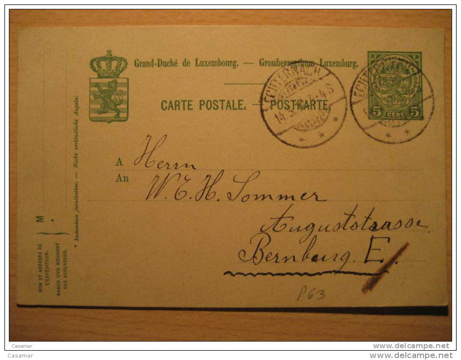 LUXEMBOURG Echternach 1912 To Bernbourg Cancel Postal Stationery Luxemburgo - Altri & Non Classificati