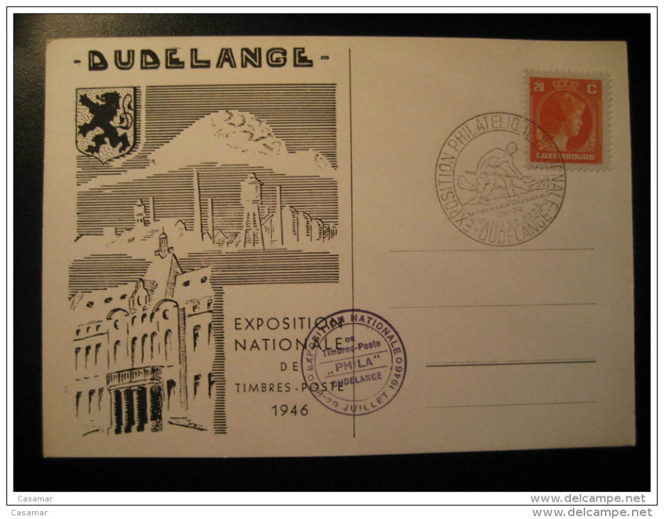 Dudelange 1946 Soldier On Cancel + Stamp On Card Luxembourg - Cartes Commémoratives