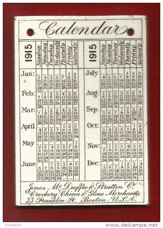 Wunderschöner Kalender Von 1915 Aus USA - Mit Werbung - Kleine Kachel / Fliese - Ca. 8,5 X 12 Cm - - Sonstige & Ohne Zuordnung