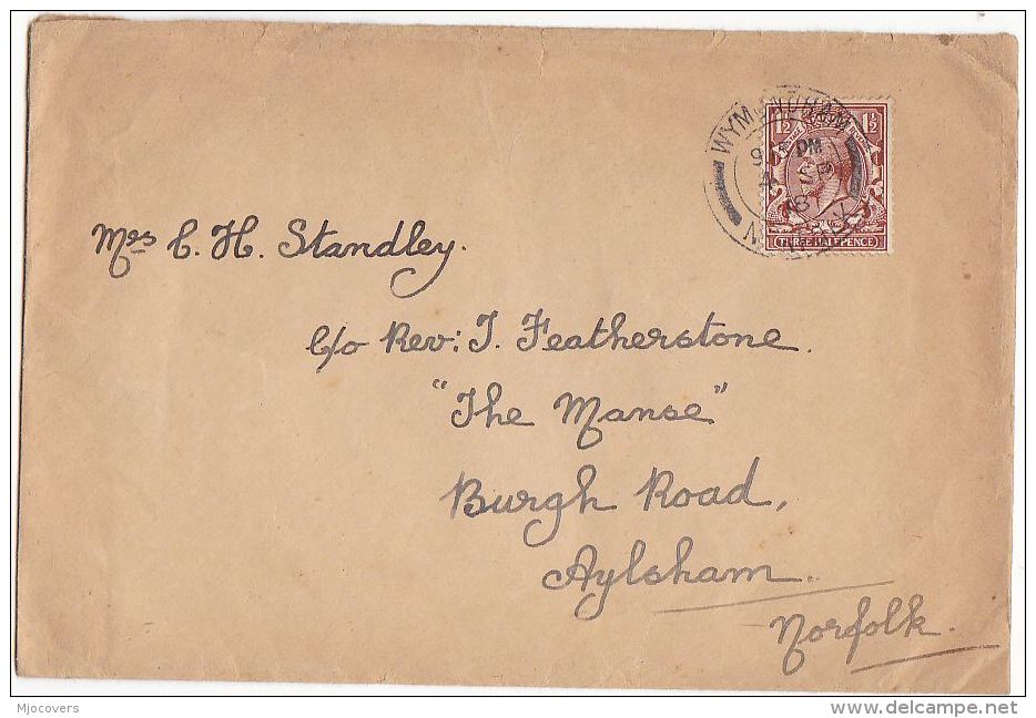 1918 WYMONDHAM Cds GB GV Stamps COVER  To Aylsham - Lettres & Documents