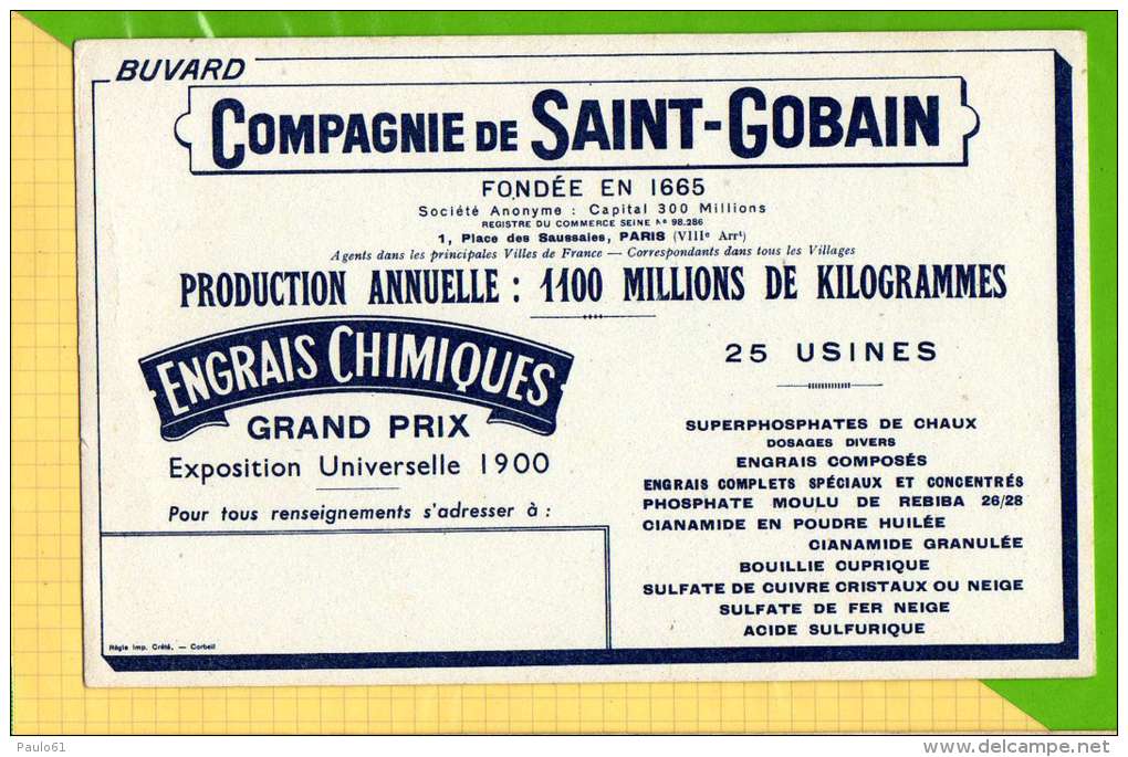 BUVARD &amp; Blotting Paper : Compagnie De Saint GOBAIN   Engrais Chimique - Agriculture