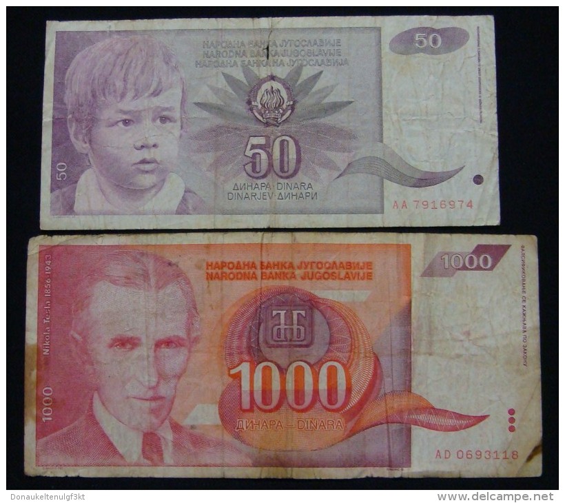 YUGOSLAVIA 50 DINARA 1990 + 1000 DINARA 1992, F. - Yugoslavia