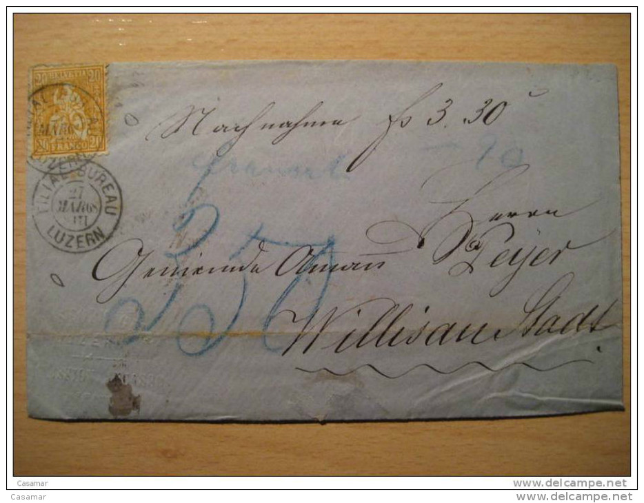Filial Bureau Luzern 1868 To Willisan Stadt - Storia Postale