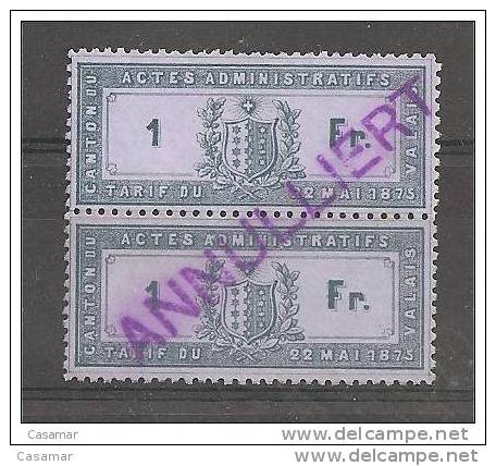 Canton VALAIS Actes Administratifs Stempel Marke 1f Pair Pareille - Steuermarken