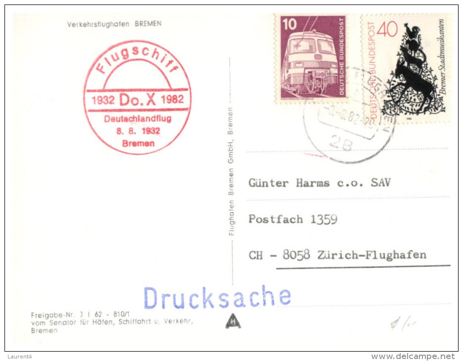 (676) Very Old Bremen Airport Postcard - Sepcial Postmark At Back Of Card - Aerodromes