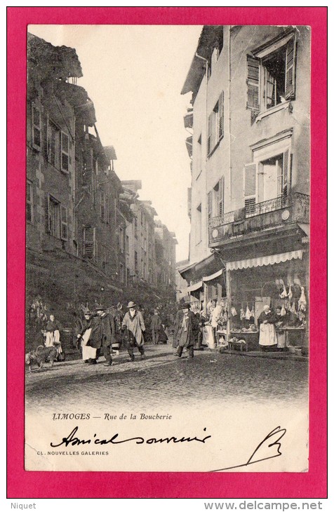 87 HAUTE-VIENNE LIMOGES, Rue De La Boucherie, Animée, Commerces, Précurseur, 1903, (Nouvelles Galeries) - Limoges