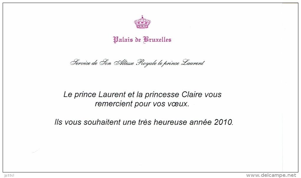 Les Voeux 2010 Du Prince Laurent Et De La Princesse Claire De Belgique - Hommes Politiques & Militaires