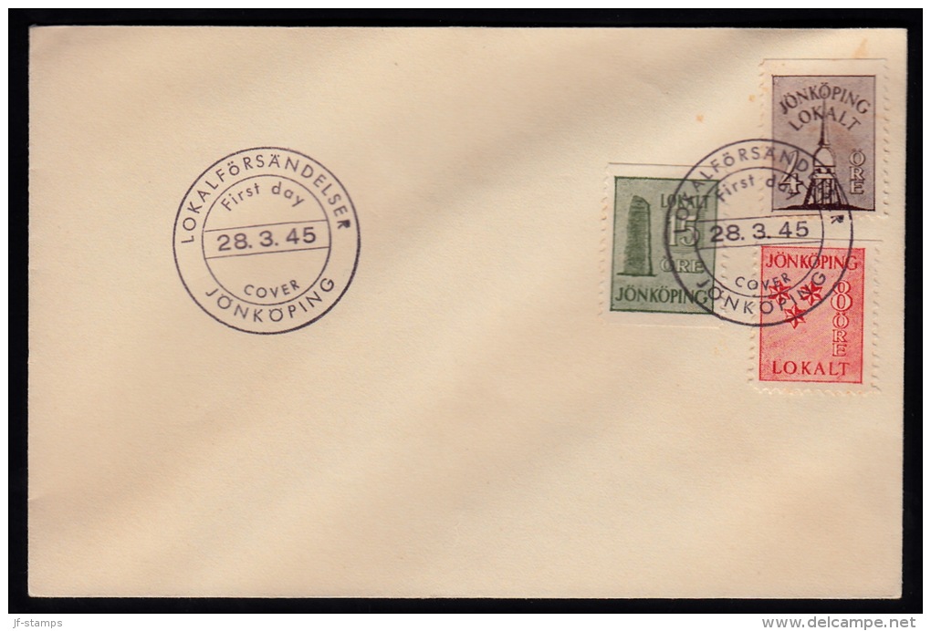 1945. JÖNKÖPING LOKALT 4 + 8 ÖRE FDC LOKALFÖRSENDELSER JÖNKÖPING First Day 28.3.45.  (Michel: ) - JF500858 - Local Post Stamps