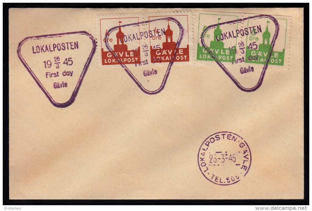 1945. GÄVLE LOKALPOST 2x 4 ÖRE + 2x 8 ÖRE FDC LOKALPOSTEN First Day 26 3 1945 Gävle.  (Michel: ) - JF500859 - Emissioni Locali