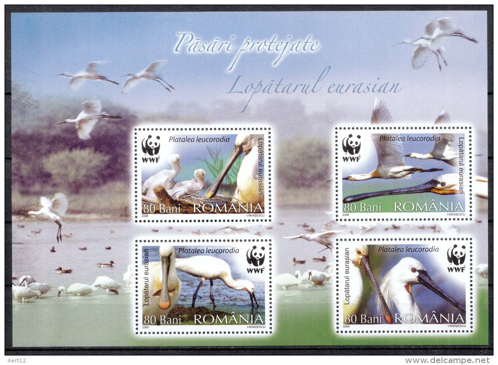 ROMANIA, 2006, Platalea Leucorodia, Worldwide Fund For Nature, W.W.F., WWF, Bird, Sheet Of 4, MNH (**), LPMP 1744c - Neufs