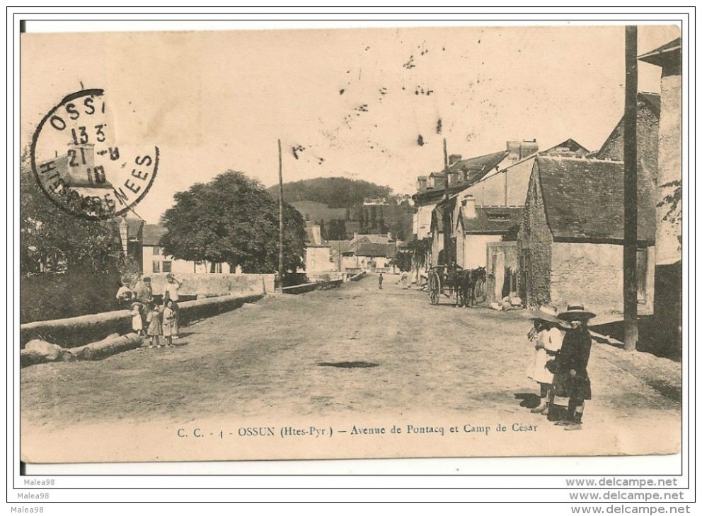 OSSUN,,,,,, AVENUE De   PONTACQ Et CAMP   De  CESAR,,,,,VOYAGE  1910,,,,BE,,,, Rare,,,, - Ossun