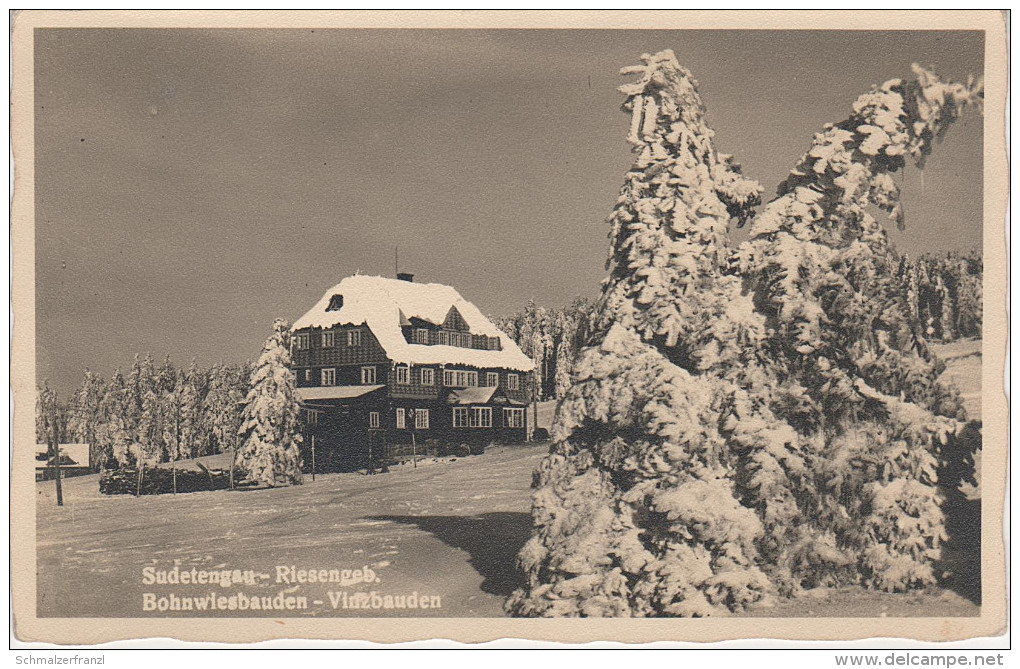 AK Riesengebirge Vinzbaude Vinzbauden Bohnwiesenbauden Bodenwiese Baude Winter Petzer Pec Grossaupa Gross Aupa Velka Upa - Sudeten