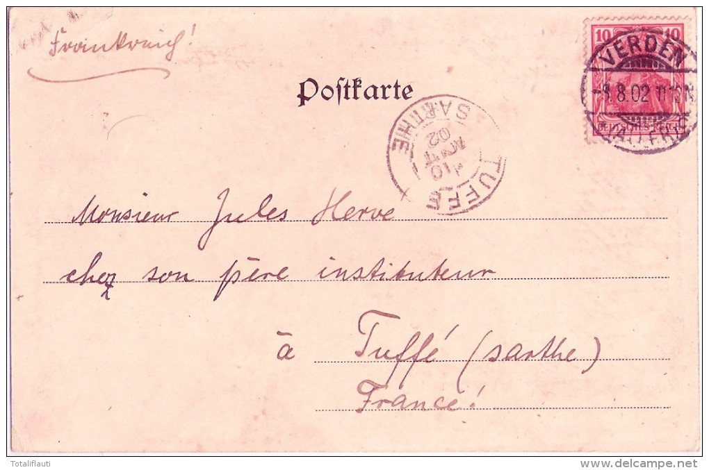 VERDEN Aller Rathaus Mit Johanniskirche Passepartout Jugendstil Rahmen 9.8.1902 Gelaufen - Verden