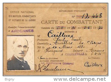 Carte D'Ancien Combattant " Comité Départemental Ardennes " Auvillers Les Forges (08) - Autres & Non Classés