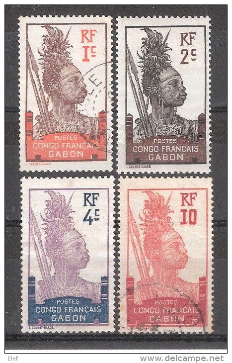 GABON  , 1910 , Type Guerrier , Légende CONGO FRANCAIS , 4 Timbres N°33 ,34 , 35 & 37 Neufs & Obl  , TB , Cote 14 Euros - Oblitérés
