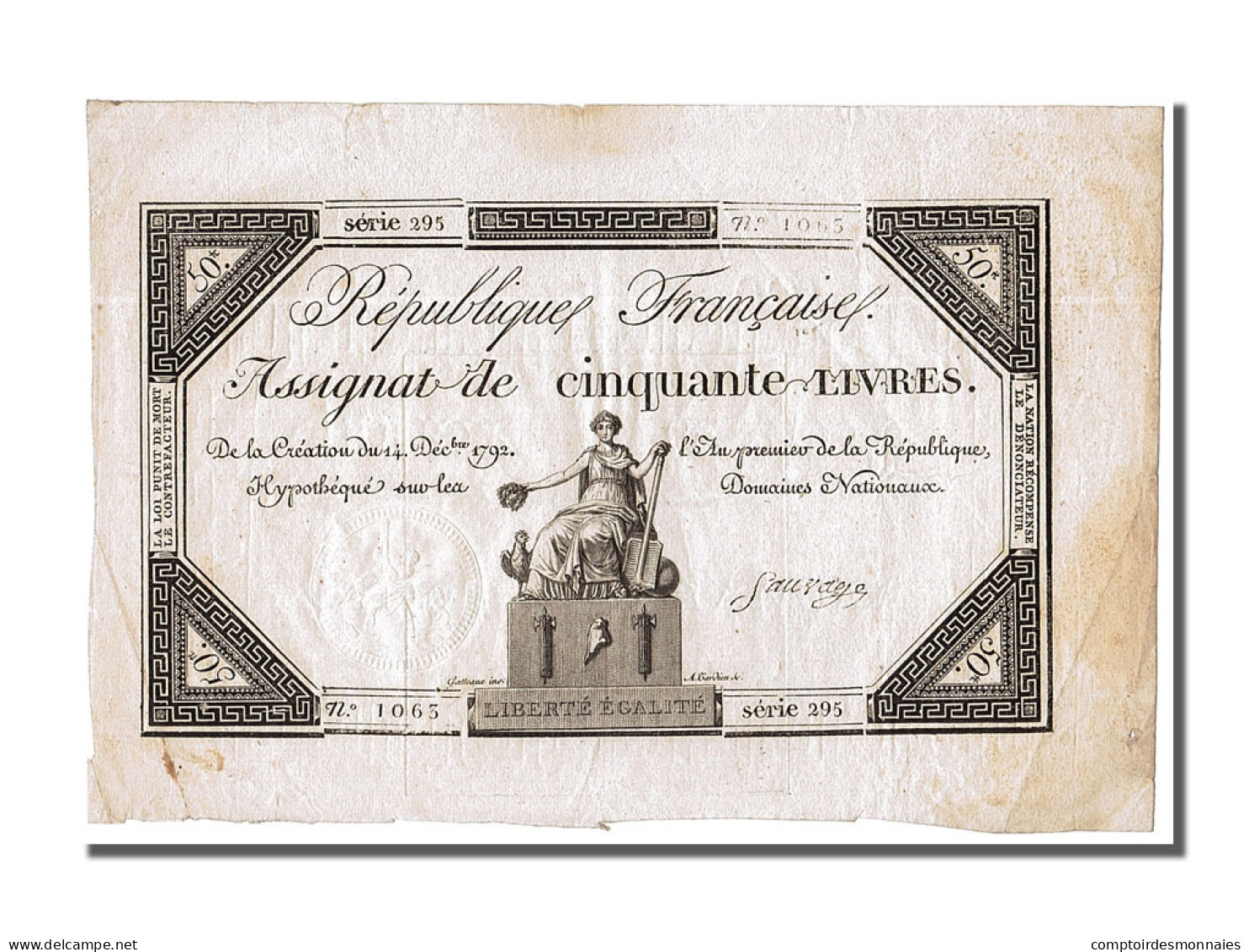 Billet, France, 50 Livres, 1792, Sauvage, TTB, KM:A72, Lafaurie:164 - Assignate