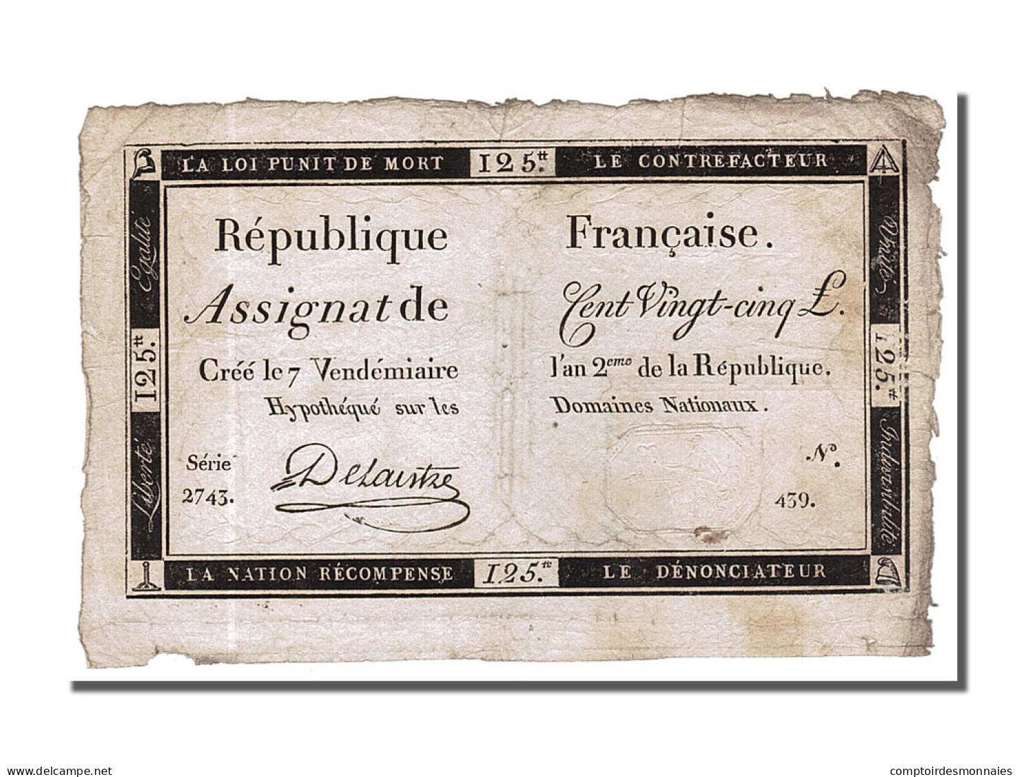 Billet, France, 125 Livres, 1793, Delaistre, TTB, KM:A74, Lafaurie:169 - Assignate