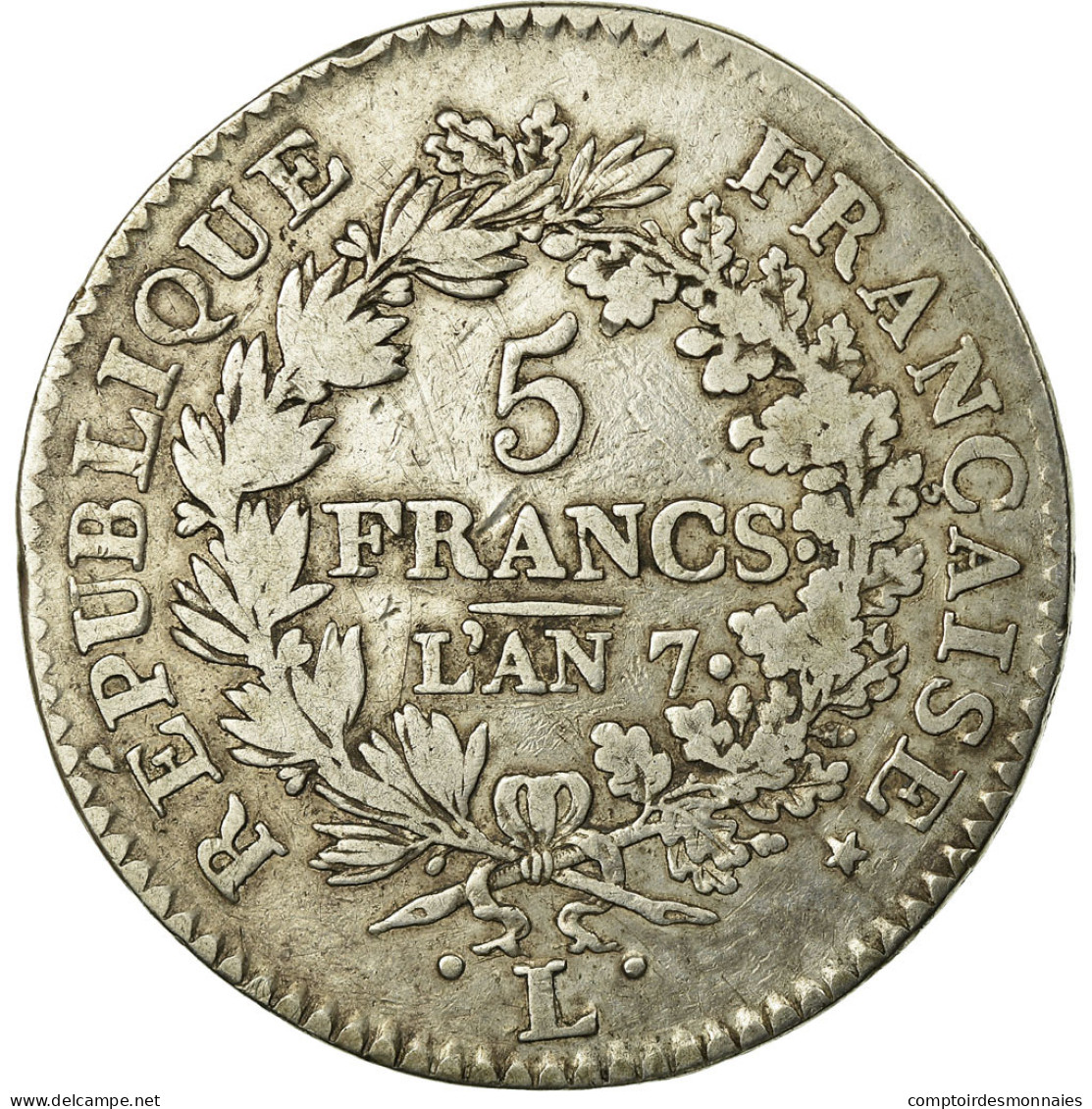 Monnaie, France, Union Et Force, 5 Francs, 1798, Bayonne, TB, Argent, KM:639.6 - J. 5 Francs