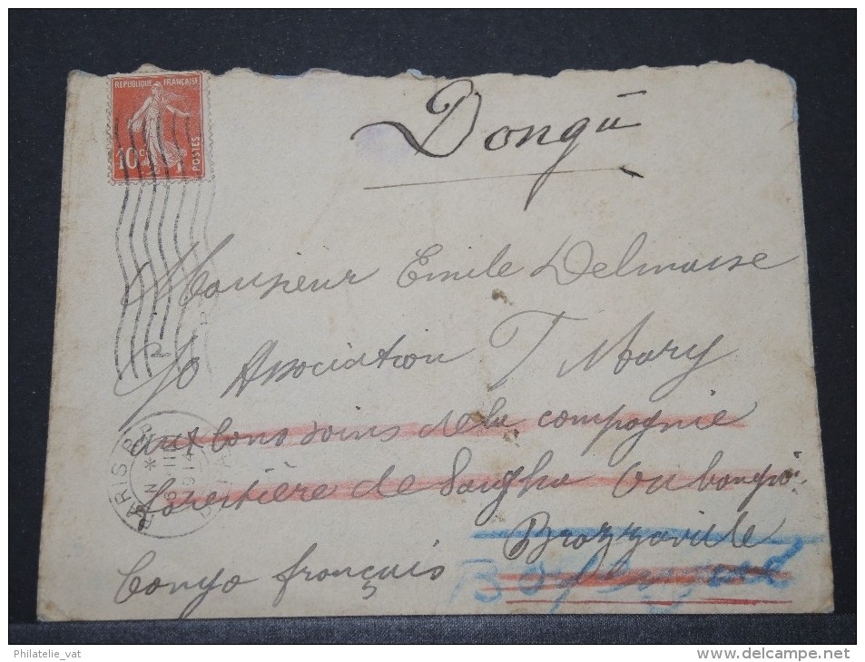 CONGO FRANCAIS - Env De Paris Pour Dongou Avec Griffe "Inconnu à La Plaine" Au Dos - Mars 1914 - Pas Courant - P16124 - Briefe U. Dokumente