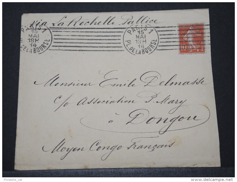 CONGO FRANCAIS - Env De Paris Pour Dongou Avec Griffe Par La Rochelle - Mai 1914 - Pas Courant - P16126 - Lettres & Documents