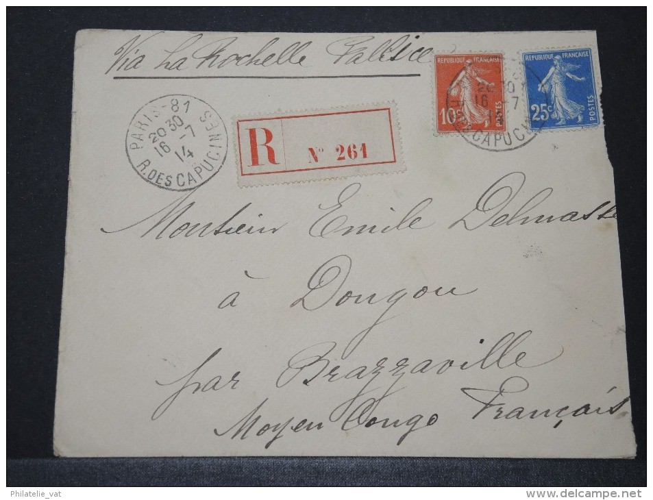 CONGO FRANCAIS - Env Recommandée Pour Dongou Par La Rochelle - Pas Courant - A Voir - Juil 1914 - P16133 - Cartas & Documentos