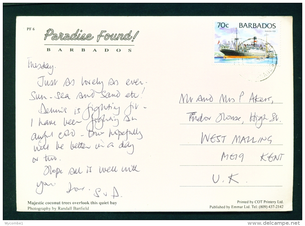 BARBADOS  -  Coast View  Used Postcard As Scans - Barbados