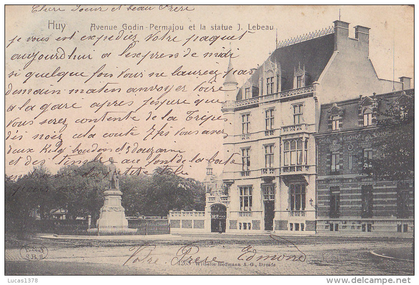 HUY / AVENUE GODIN PERMAJOU ET LA STATUE J. LEBEAU - Huy