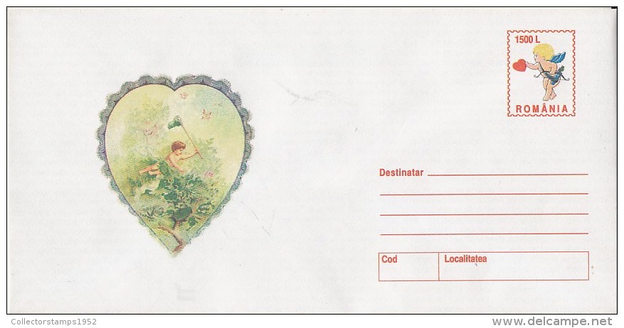 3689FM- ANGEL, BUTTERFLIES, CUPID, VALENTINE'S DAY, COVER STATIONERY, 2000, ROMANIA - Other & Unclassified