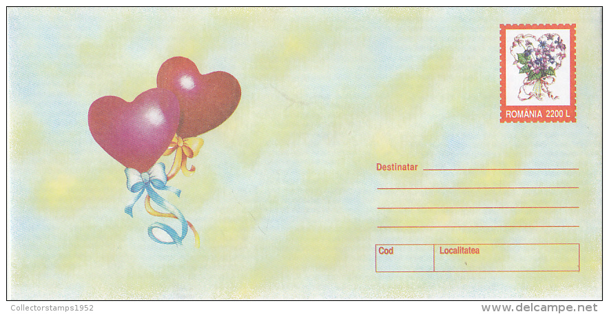 3691FM- HEART BALLOONS, FLOWERS, VALENTINE'S DAY, COVER STATIONERY, 2001, ROMANIA - Other & Unclassified